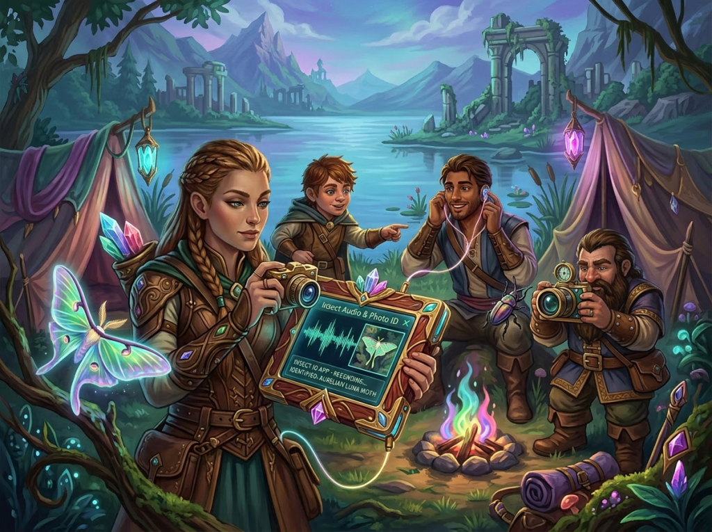 Lake view with regular human campers using app